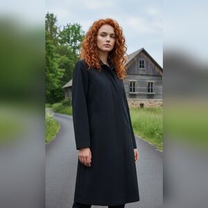 Classic Black‎ Women's Lightweight Trench Coat Preppy Midi Length Large